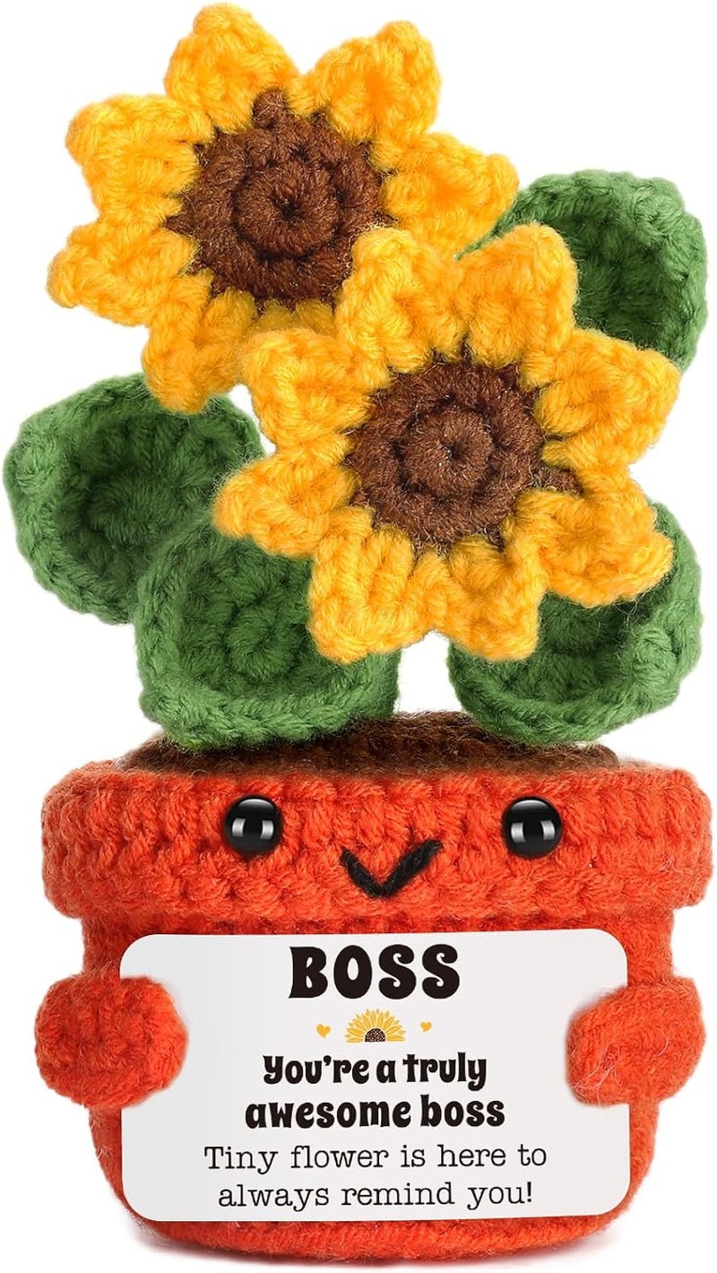 LuoHere Boss Lady Gifts for Women Men Bosses Day Appreciation Gifts Best Boss Leader Principal Mentor Leadership Manager Coworker Promotion White Elephant Christmas Funny Office Gift Cute Crochet Sunflower - Image 1